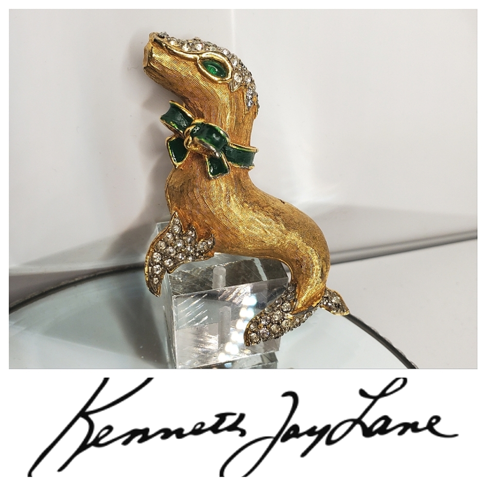 Early & Rare Collectors KJL Jeweled Seal Pup Brooch Pin